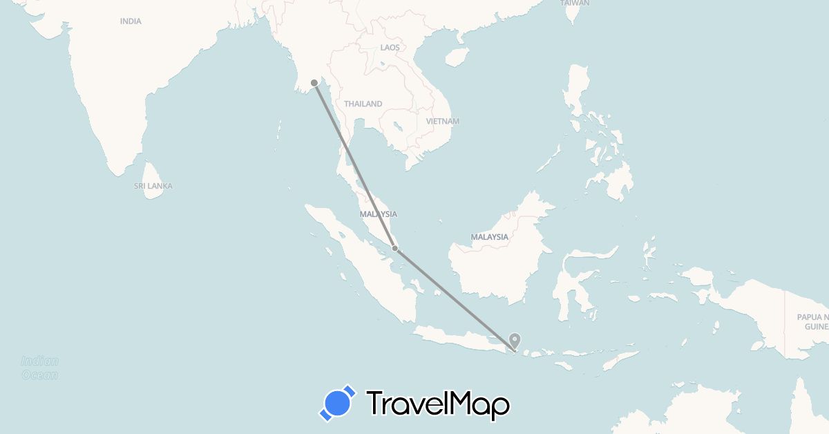 TravelMap itinerary: driving, plane in Indonesia, Myanmar (Burma), Singapore (Asia)